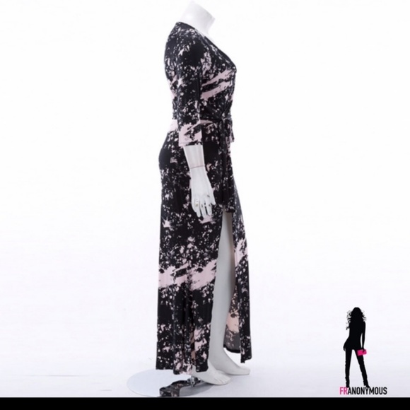 *Plus* Black/Pink Self Tie Front Slit Maxi Dress - Picture 3 of 3